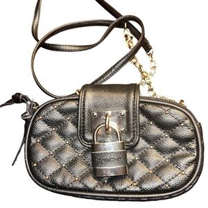 bebe Black and Gold Quilted Handbag with Padlock Detail